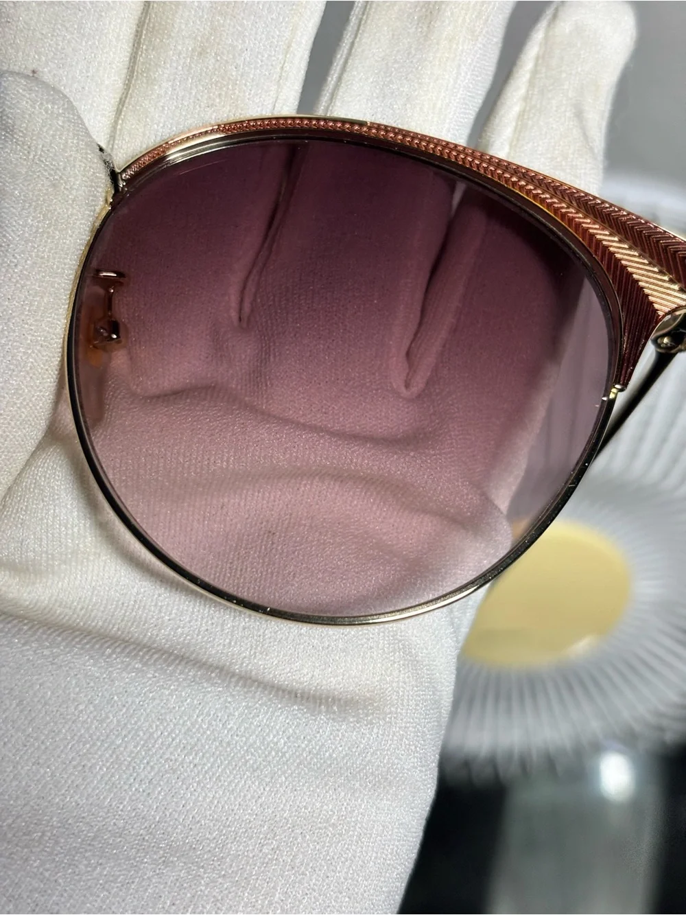 Gucci Gold Frame Pink Lens Round Sunglasses